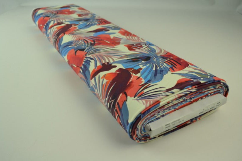 LYS LYCRA – BOTANISK PRINT (RØD & BLÅ), 4-VEJS STRÆK & HURTIGTØRRENDE