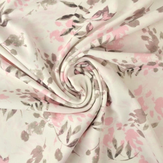 VIT LYCRA – ROSA BLOMMOR, 4-VÄGS STRETCH & SNABBTORKANDE