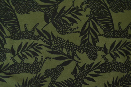 GRÖN LYCRA – LEOPARD- OCH PALMMÖNSTER, 4-VÄGS STRETCH & SNABBTORKANDE