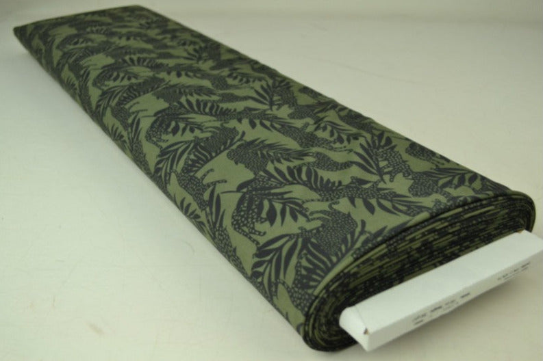 GRÖN LYCRA – LEOPARD- OCH PALMMÖNSTER, 4-VÄGS STRETCH & SNABBTORKANDE