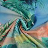 BLÅ LYCRA – BLAD & FJÄRILSMÖNSTER, 4-VÄGS STRETCH & SNABBTORKANDE