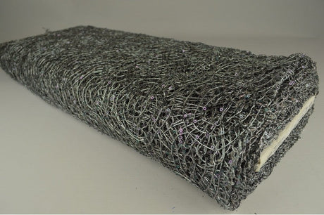 MÖRKGRÅ NÄTPALJETT TYG – SMÅ 2–3 MM PALJETTER, UTAN STRETCH