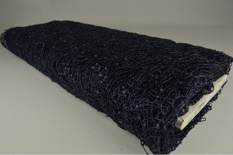 NAVY NÄTPALJETT TYG – SMÅ 2–3 MM PALJETTER, UTAN STRETCH