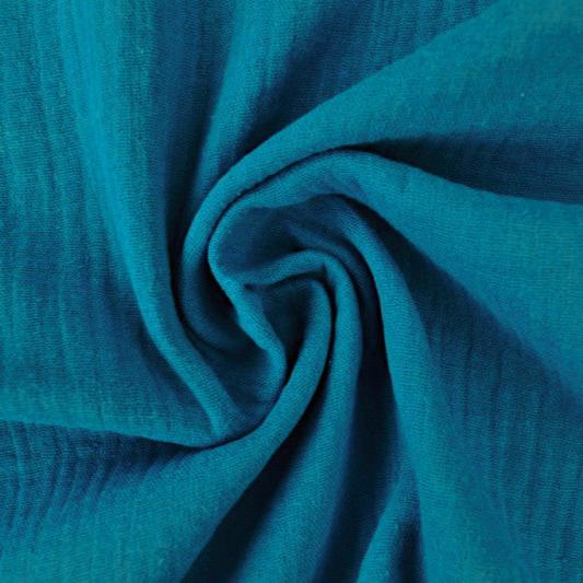 PETROLEUMSBLÅ DOUBLE GAUZE MUSSELIN – BLØD & ÅNDBAR