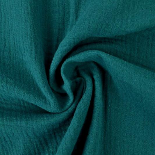 MØRK PETROLEUMSBLÅ DOUBLE GAUZE MUSSELIN – BLØD & ÅNDBAR