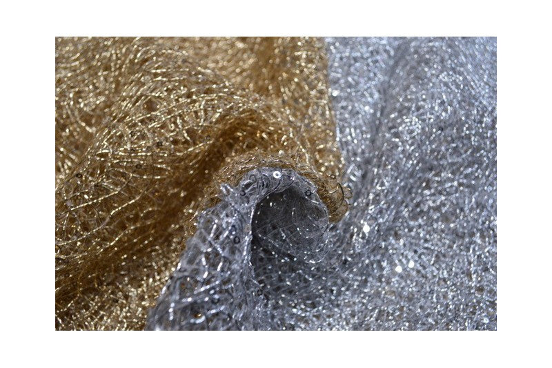 NAVY NÄTPALJETT TYG – SMÅ 2–3 MM PALJETTER, UTAN STRETCH