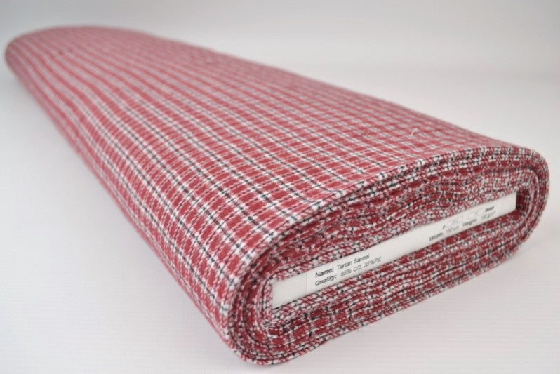 HVID SKOTSKTERNET FLANNEL M. SMÅ RØDE TERN