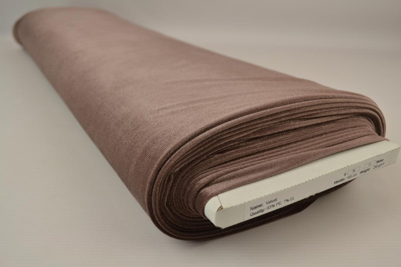 TAUPEFÄRGAD VELOUR MED STRETCH – MJUK STICKAD KVALITET
