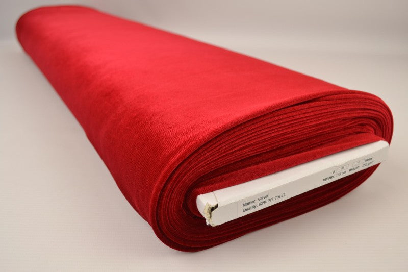 RÖD VELOUR MED STRETCH – MJUK STICKAD KVALITET