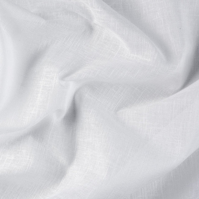 Semi-transparent voile i linnedlook, hvid — nærbillede af vævningen