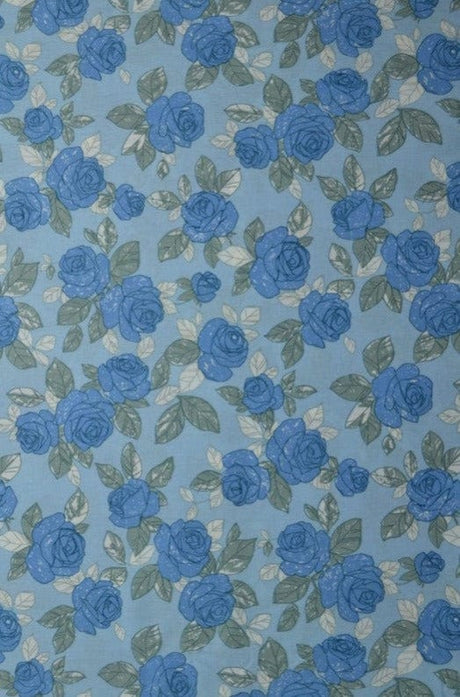 G&M Bomuldspoplin BOMULDSPOPLIN M. SKITSEREDE BLÅ ROSER