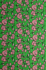 G&M Bomuldspoplin GRØN BOMULDSPOPLIN M. LYSERØDT BLOMSTERPRINT