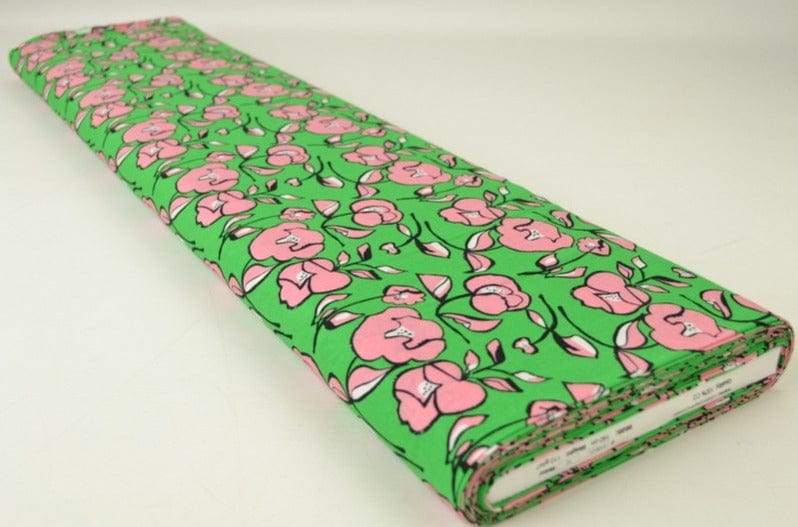 G&M Bomuldspoplin GRØN BOMULDSPOPLIN M. LYSERØDT BLOMSTERPRINT