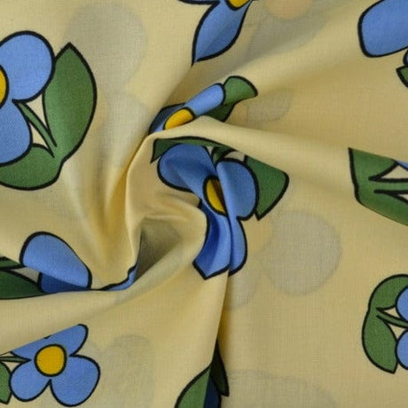 G&M Bomuldspoplin GUL BOMULDSPOPLIN M. SIMPLE BLÅ BLOMSTER