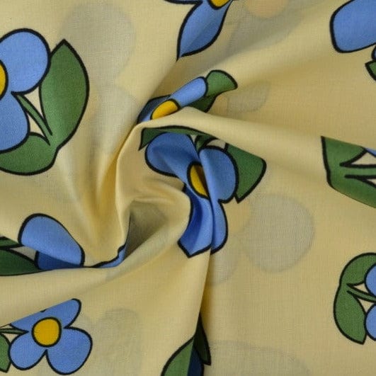 G&M Bomuldspoplin GUL BOMULDSPOPLIN M. SIMPLE BLÅ BLOMSTER