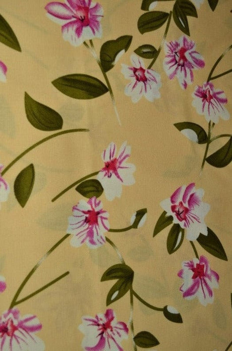 G&M Bomuldspoplin GUL BOMULDSPOPLIN MED LYSERØDE BLOMSTERPRINT