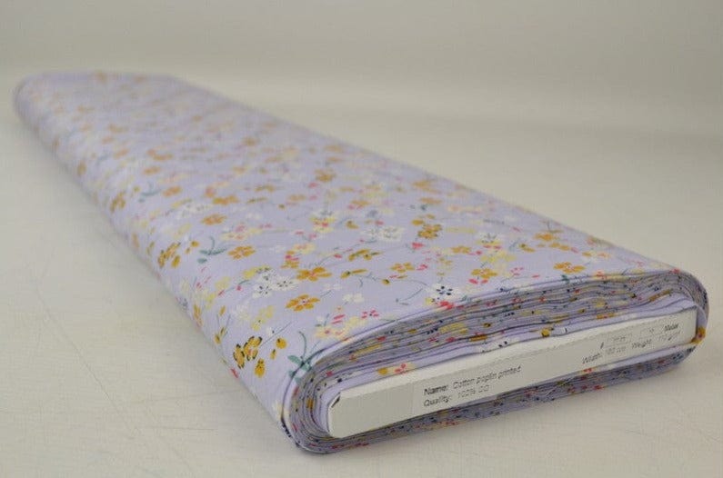 G&M Bomuldspoplin LAVENDEL BOMULDSPOPLIN M. STORKENÆB I HVID, GUL OG PINK