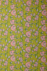 G&M Bomuldspoplin LIMEGRØN BOMULDSPOPLIN M. LYSERØDT BLOMSTERPRINT