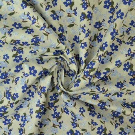 G&M Bomuldspoplin MINTGRØN BOMULDSPOPLIN M. BLÅ ANEMONER