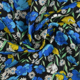 G&M Bomuldspoplin SORT BOMULDSPOPLIN M. BLÅ OG GULE PÆONER OG VALMUER