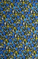 G&M Bomuldspoplin SORT BOMULDSPOPLIN M. BLÅ OG GULE PÆONER OG VALMUER