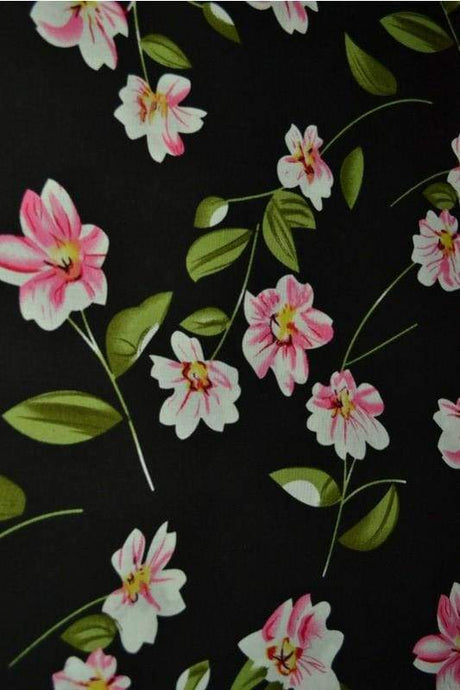 G&M Bomuldspoplin SORT BOMULDSPOPLIN MED LYSERØDE BLOMSTERPRINT